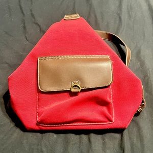 Relic by Fossil brown leather and red canvas bag. New without tags.
